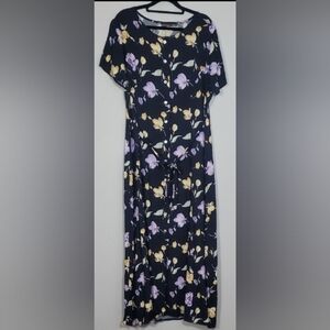 Vintage Button Front Maxi Dress Size M Floral Tie Cottagecore Prairie Romantic